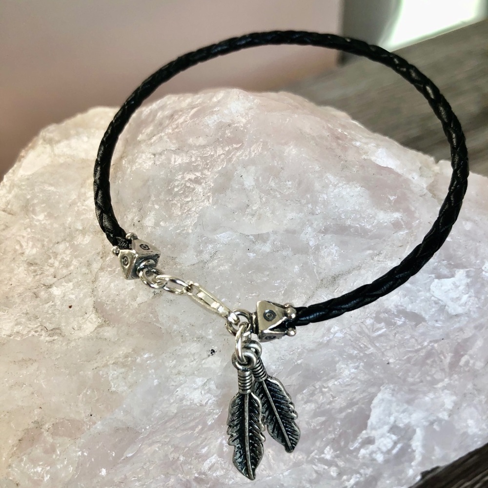 Handmade Ploum bracelet black leather and silver